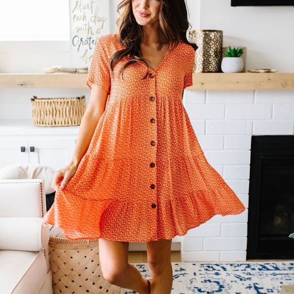 NWT Summertime Button-Down Dress In Coral - Picture 3 of 6